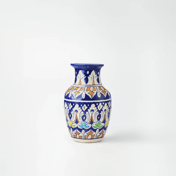 Ornate azure& ochre Floral vase