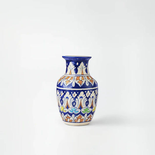 Ornate azure& ochre Floral vase