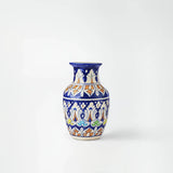 Ornate azure& ochre Floral vase