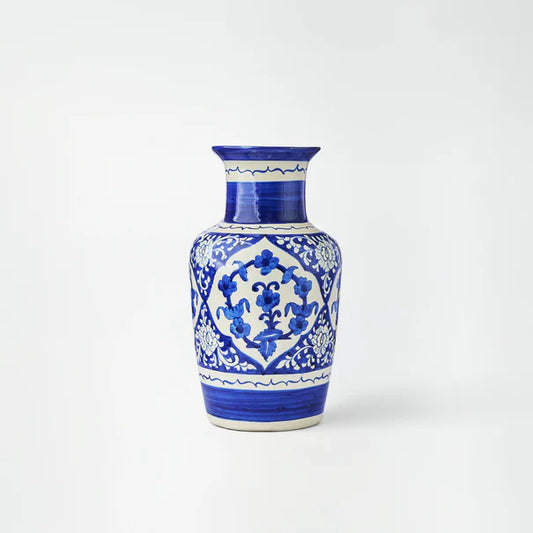 Artisan-crafted oversized blue ceramic vessel