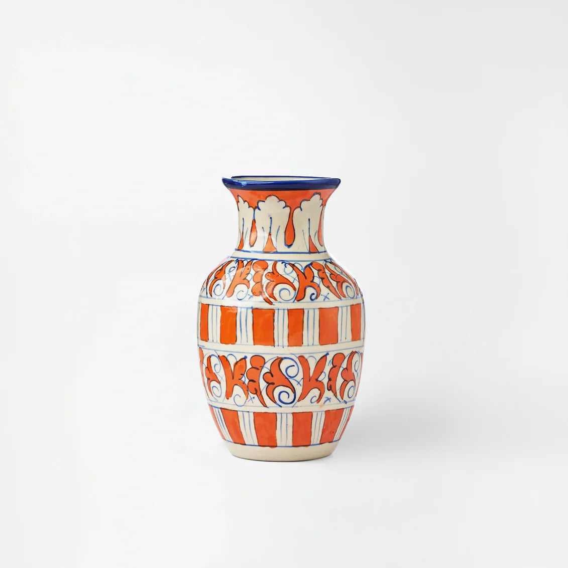 Traditional Blue pottery flower vase- Red & Blue Floral art