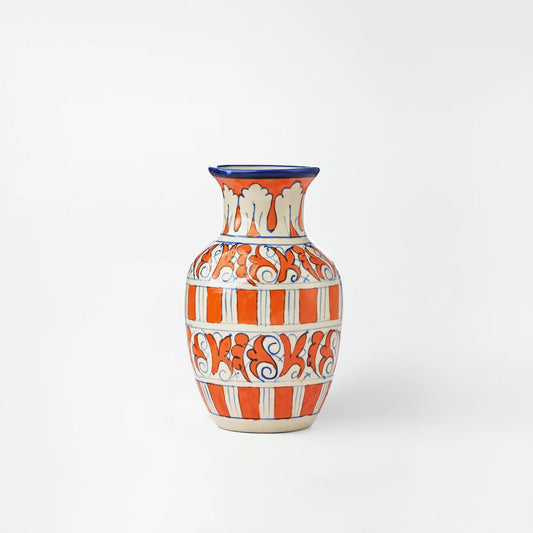 Traditional Blue pottery flower vase- Red & Blue Floral art