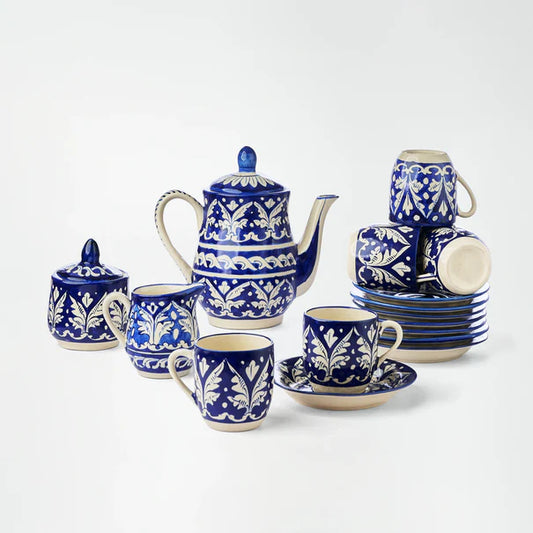 Ceramic Blue Pottery Tea Set for 6 person