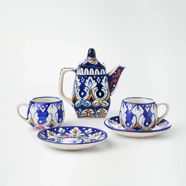 Ceramic Blue Pottery Tea Set (02 Person)