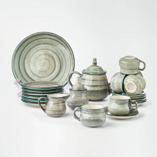 Handmade Ceramic Tea Set with Serving Plates (22 Pcs)