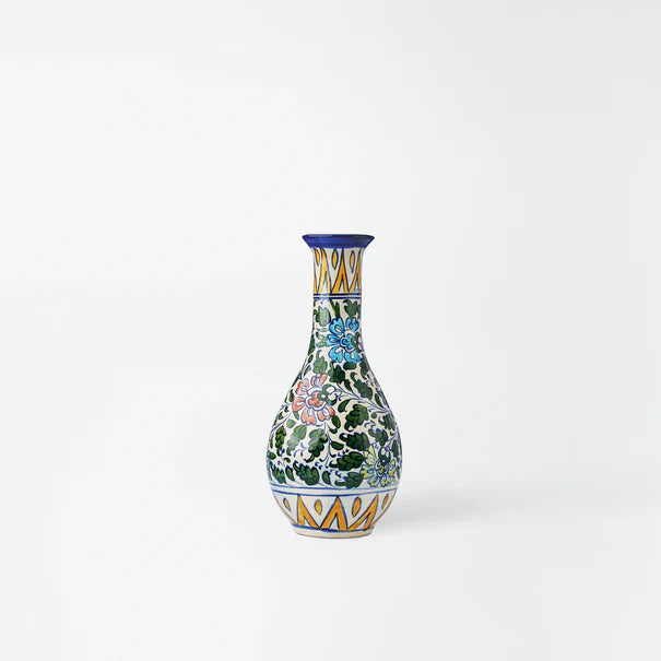 Artisan hand-Painted Multicolour Floral Bud vase