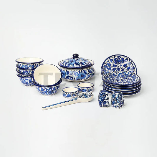 Blue Pottery Ceramic Bowl Set For 6 person